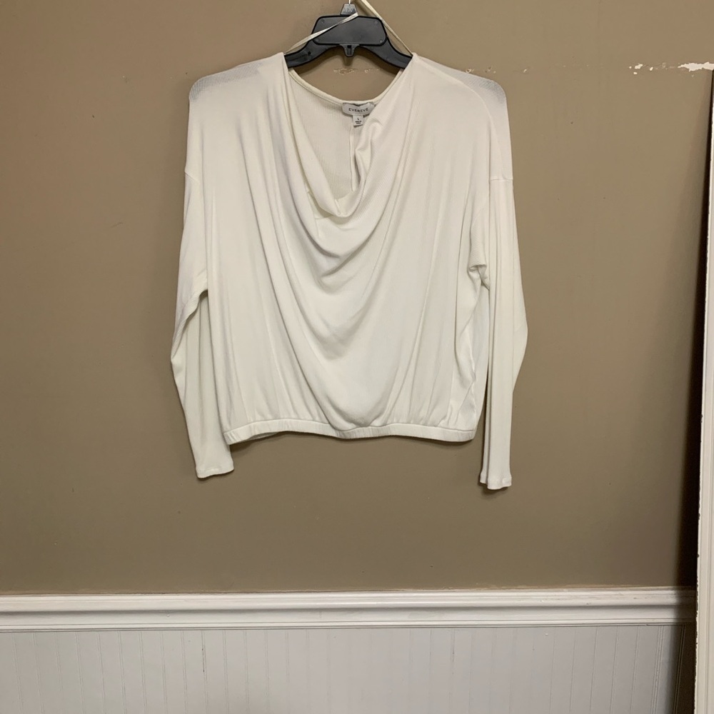 Evereve Women’s Paige Draped Ribbed White Large Long Sleeve Top Lagenlook Quiet